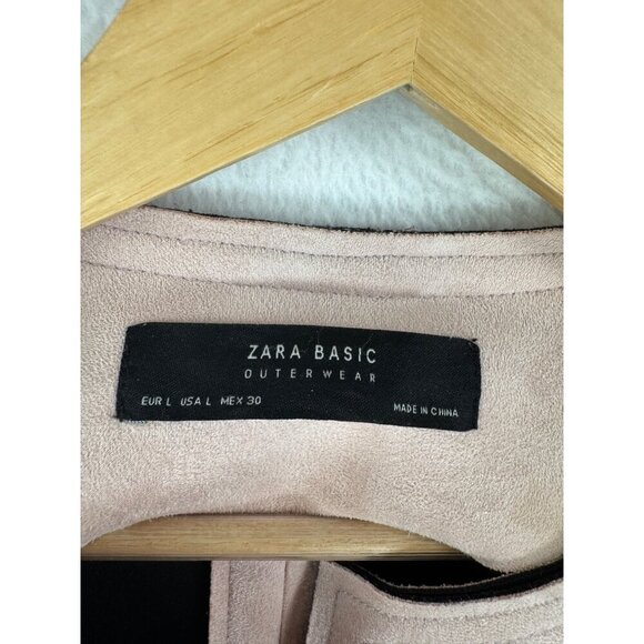 zara faux suede mid length coat preppy light pink 90s sz L - Picture 2 of 8